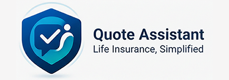 Quote Assistant emblem: shield with chat bubble, checkmark, and abstract helper figure